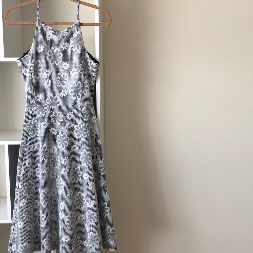 Asos black and white checkered floral midi dress